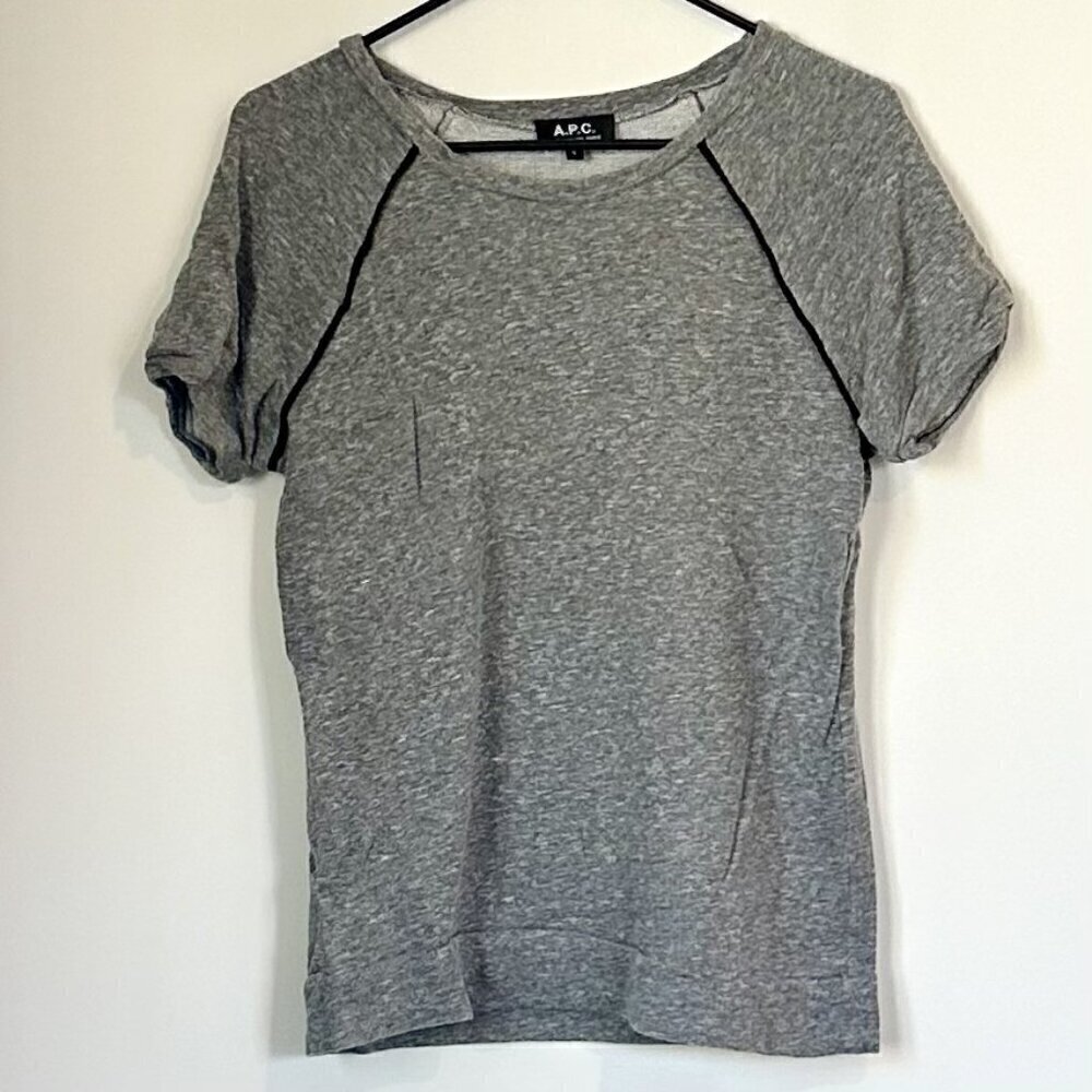 APC Gray Short Sleeve Shirt With Black Piping Detail - Size: Large